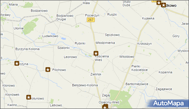 mapa Kościelna Wieś gmina Osięciny, Kościelna Wieś gmina Osięciny na mapie Targeo