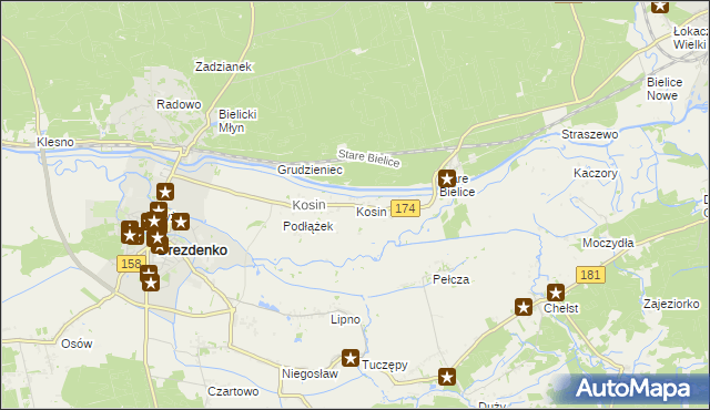 mapa Kosin gmina Drezdenko, Kosin gmina Drezdenko na mapie Targeo
