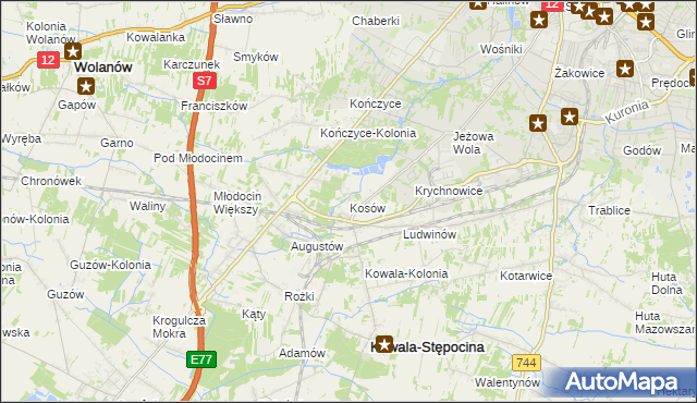 mapa Kosów gmina Kowala, Kosów gmina Kowala na mapie Targeo