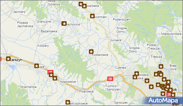 mapa Kostarowce, Kostarowce na mapie Targeo