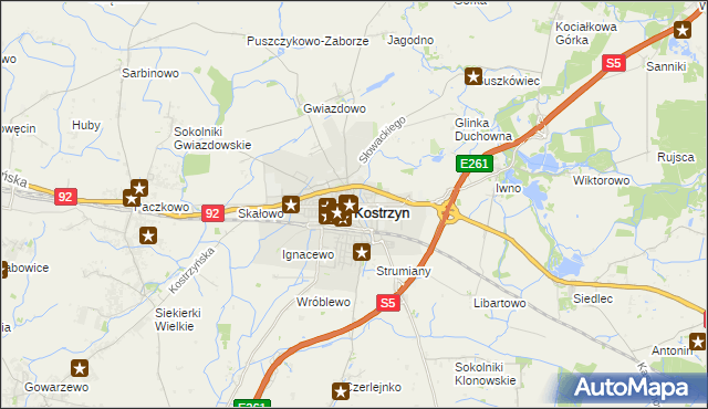 mapa Kostrzyn powiat poznański, Kostrzyn powiat poznański na mapie Targeo