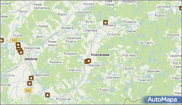 mapa Koszarawa, Koszarawa na mapie Targeo