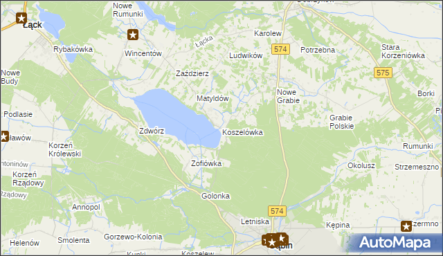 mapa Koszelówka gmina Łąck, Koszelówka gmina Łąck na mapie Targeo