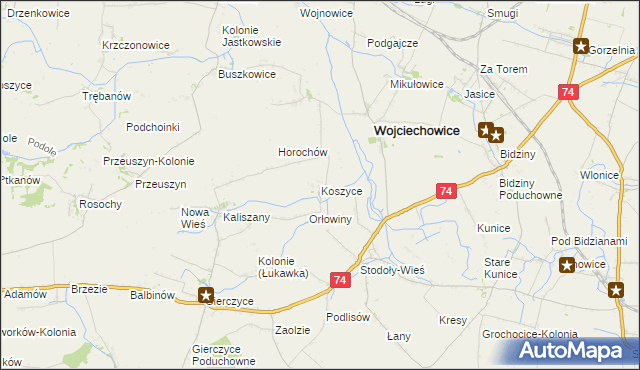 mapa Koszyce gmina Wojciechowice, Koszyce gmina Wojciechowice na mapie Targeo