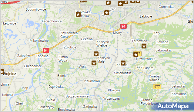 mapa Koszyce Małe, Koszyce Małe na mapie Targeo