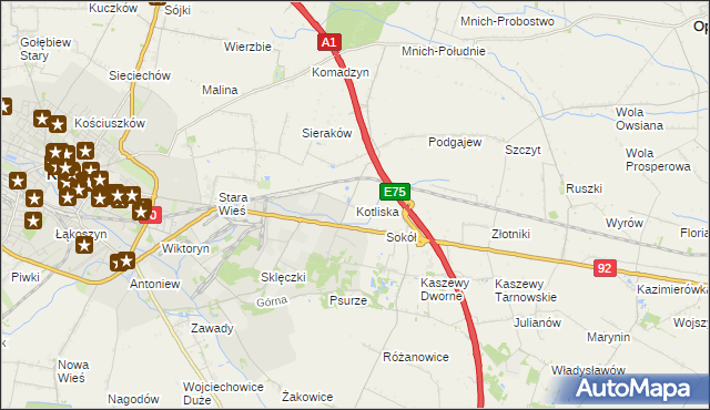 mapa Kotliska gmina Kutno, Kotliska gmina Kutno na mapie Targeo
