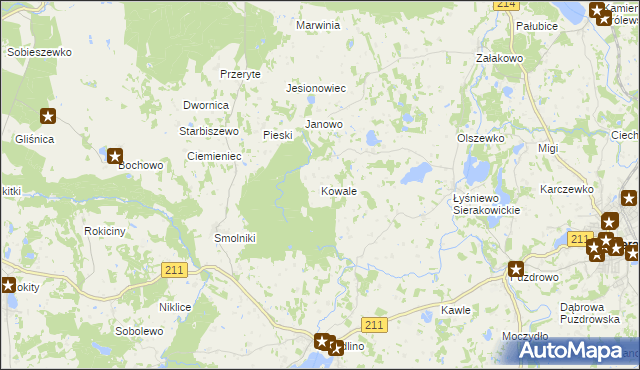 mapa Kowale gmina Sierakowice, Kowale gmina Sierakowice na mapie Targeo