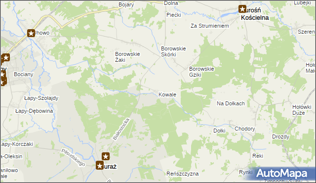 mapa Kowale gmina Suraż, Kowale gmina Suraż na mapie Targeo