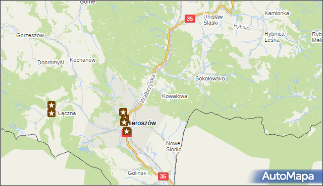 mapa Kowalowa gmina Mieroszów, Kowalowa gmina Mieroszów na mapie Targeo