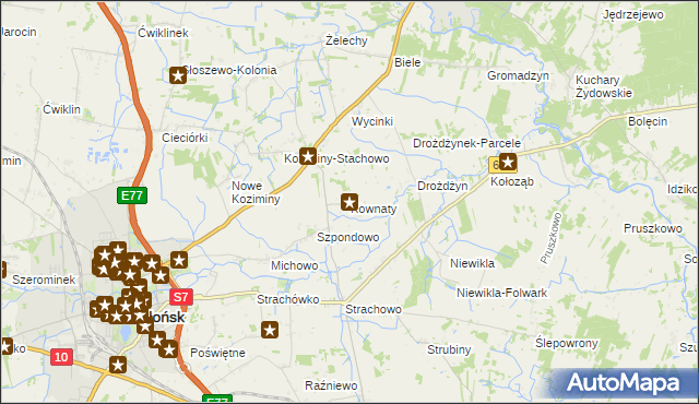 mapa Kownaty gmina Płońsk, Kownaty gmina Płońsk na mapie Targeo