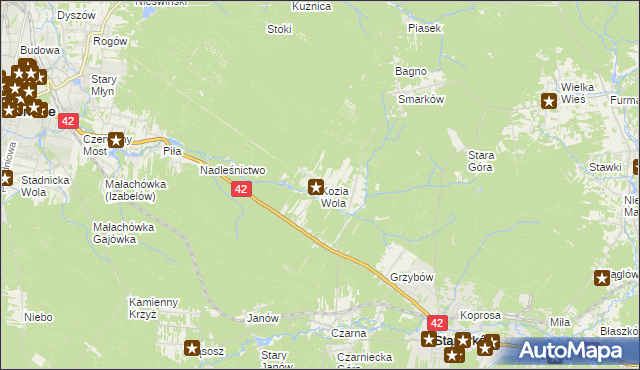 mapa Kozia Wola gmina Stąporków, Kozia Wola gmina Stąporków na mapie Targeo