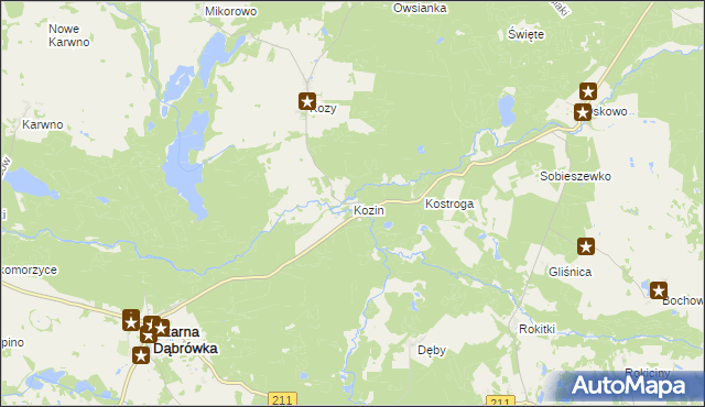 mapa Kozin gmina Czarna Dąbrówka, Kozin gmina Czarna Dąbrówka na mapie Targeo