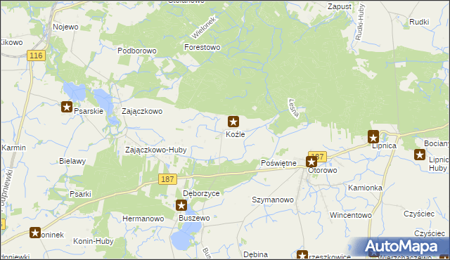 mapa Koźle gmina Szamotuły, Koźle gmina Szamotuły na mapie Targeo
