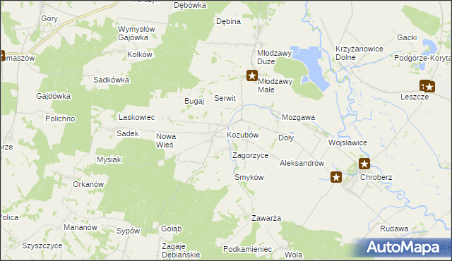 mapa Kozubów gmina Pińczów, Kozubów gmina Pińczów na mapie Targeo