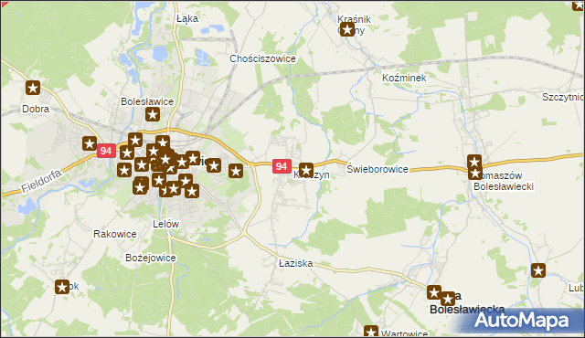 mapa Kruszyn gmina Bolesławiec, Kruszyn gmina Bolesławiec na mapie Targeo