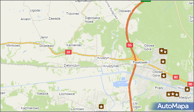 mapa Kruszyn gmina Sicienko, Kruszyn gmina Sicienko na mapie Targeo