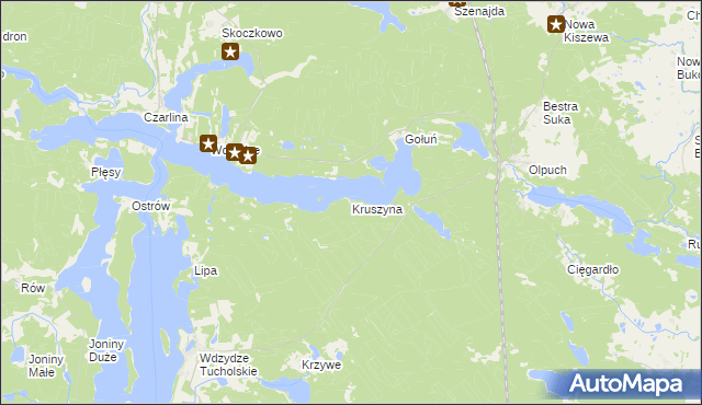 mapa Kruszyna gmina Kościerzyna, Kruszyna gmina Kościerzyna na mapie Targeo