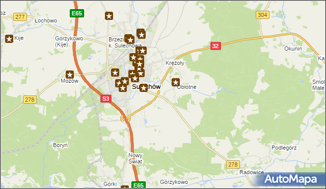 mapa Kruszyna gmina Sulechów, Kruszyna gmina Sulechów na mapie Targeo