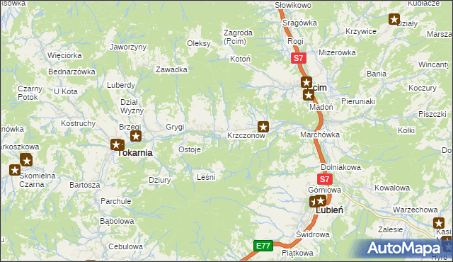 mapa Krzczonów gmina Tokarnia, Krzczonów gmina Tokarnia na mapie Targeo