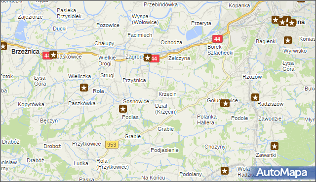 mapa Krzęcin gmina Skawina, Krzęcin gmina Skawina na mapie Targeo