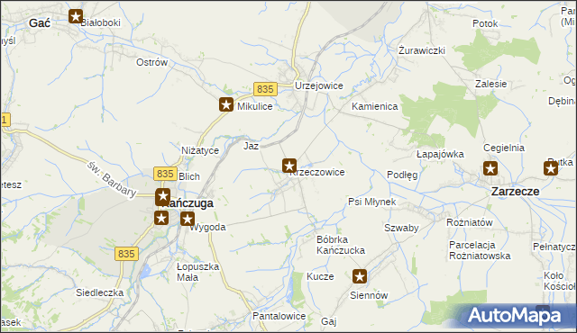 mapa Krzeczowice, Krzeczowice na mapie Targeo