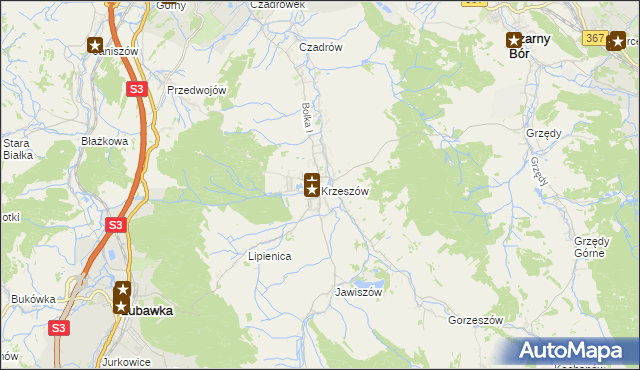 mapa Krzeszów gmina Kamienna Góra, Krzeszów gmina Kamienna Góra na mapie Targeo