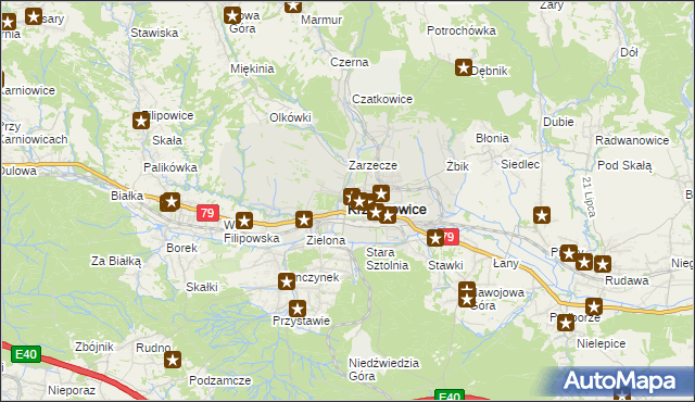 mapa Krzeszowice, Krzeszowice na mapie Targeo