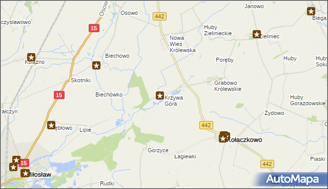 mapa Krzywa Góra gmina Kołaczkowo, Krzywa Góra gmina Kołaczkowo na mapie Targeo