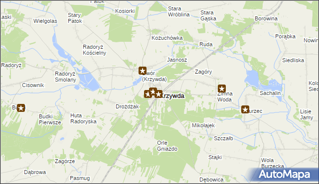 mapa Krzywda powiat łukowski, Krzywda powiat łukowski na mapie Targeo