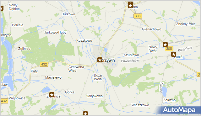 mapa Krzywiń, Krzywiń na mapie Targeo