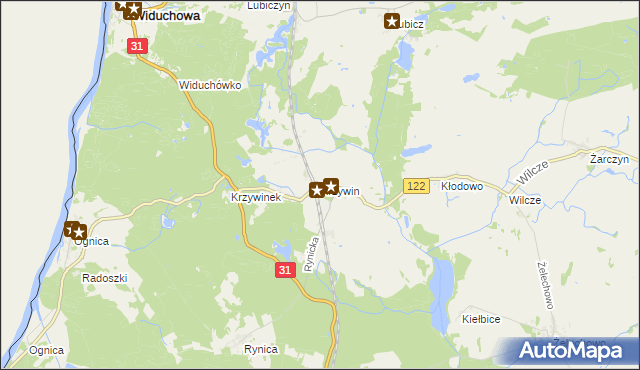 mapa Krzywin gmina Widuchowa, Krzywin gmina Widuchowa na mapie Targeo