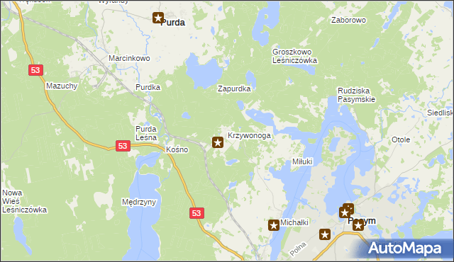 mapa Krzywonoga, Krzywonoga na mapie Targeo