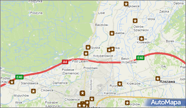 mapa Krzyżanowice gmina Bochnia, Krzyżanowice gmina Bochnia na mapie Targeo