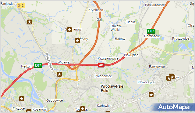 mapa Krzyżanowice gmina Wisznia Mała, Krzyżanowice gmina Wisznia Mała na mapie Targeo