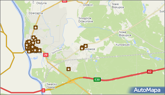 mapa Kunowice, Kunowice na mapie Targeo