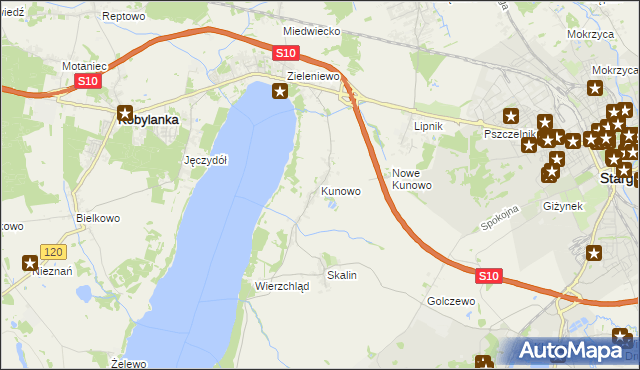 mapa Kunowo gmina Kobylanka, Kunowo gmina Kobylanka na mapie Targeo