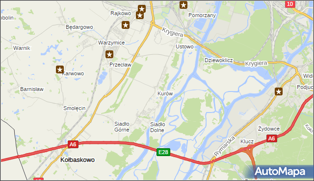 mapa Kurów gmina Kołbaskowo, Kurów gmina Kołbaskowo na mapie Targeo