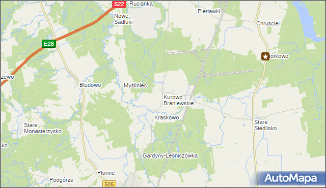 mapa Kurowo Braniewskie, Kurowo Braniewskie na mapie Targeo