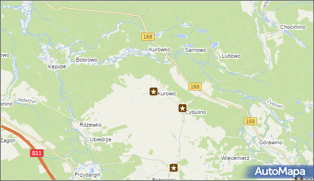 mapa Kurowo gmina Bobolice, Kurowo gmina Bobolice na mapie Targeo