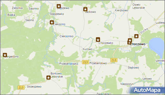 mapa Kurowo gmina Choczewo, Kurowo gmina Choczewo na mapie Targeo