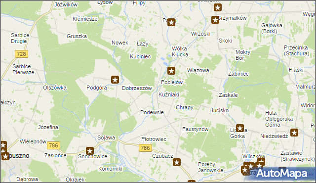 mapa Kuźniaki, Kuźniaki na mapie Targeo