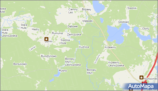 mapa Kuźnica gmina Warlubie, Kuźnica gmina Warlubie na mapie Targeo