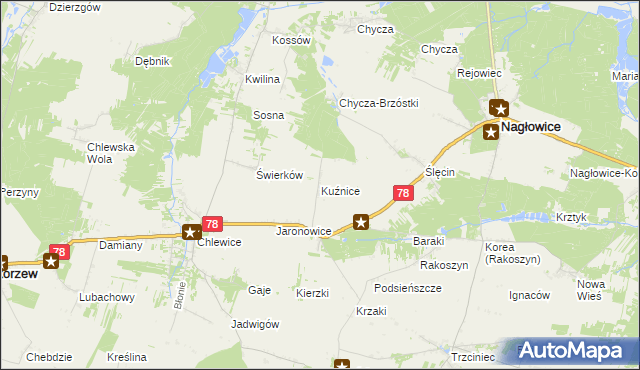 mapa Kuźnice gmina Nagłowice, Kuźnice gmina Nagłowice na mapie Targeo