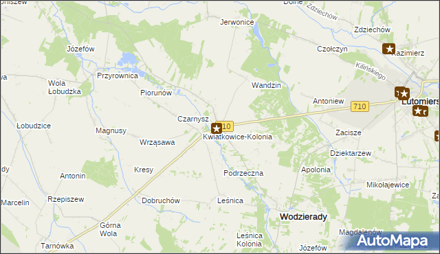 mapa Kwiatkowice gmina Wodzierady, Kwiatkowice gmina Wodzierady na mapie Targeo