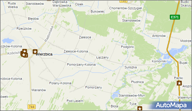 mapa Łączany gmina Wierzbica, Łączany gmina Wierzbica na mapie Targeo