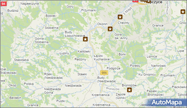 mapa Łączki Kucharskie, Łączki Kucharskie na mapie Targeo