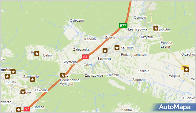 mapa Łączna powiat skarżyski, Łączna powiat skarżyski na mapie Targeo