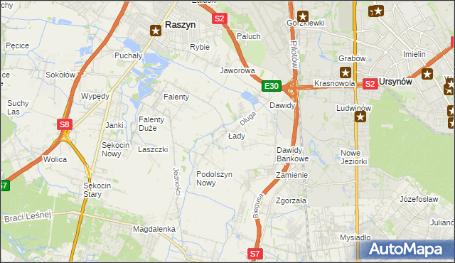 mapa Łady gmina Raszyn, Łady gmina Raszyn na mapie Targeo