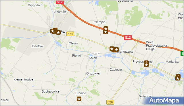mapa Łany gmina Markuszów, Łany gmina Markuszów na mapie Targeo