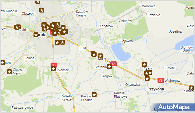 mapa Laski gmina Przykona, Laski gmina Przykona na mapie Targeo